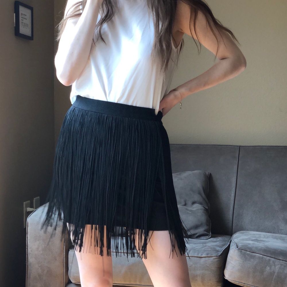 Black fringe miniskirt